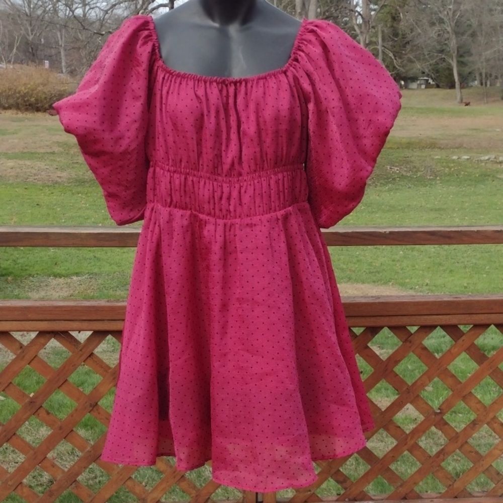 Mi Ami for Francesca's Cranberry Mini Dress with Black Polka Dots Size XL